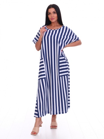Платье женское, синяя полоска, большие размеры