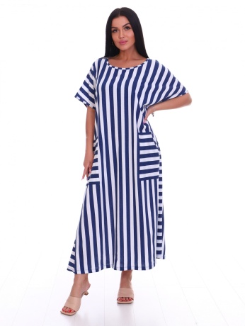 Платье женское, синяя полоска, большие размеры