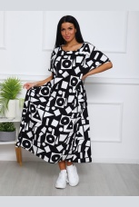 Платье женское черно-белое, узоры, большие размеры
