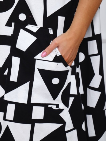 Платье женское черно-белое, узоры, большие размеры