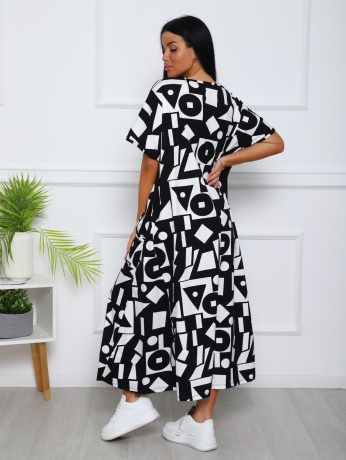 Платье женское черно-белое, узоры, большие размеры