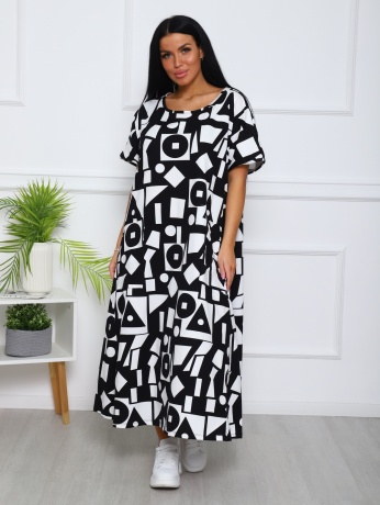 Платье женское черно-белое, узоры, большие размеры