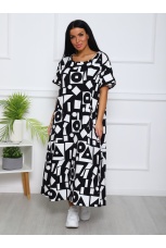 Платье женское черно-белое, узоры, большие размеры