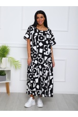 Платье женское черно-белое, узоры, большие размеры