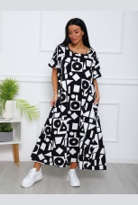 Платье женское черно-белое, узоры, большие размеры