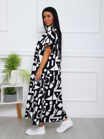 Платье женское черно-белое, узоры, большие размеры