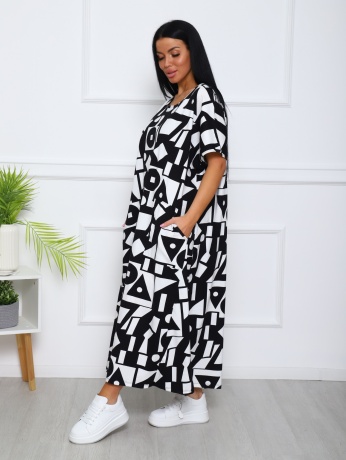 Платье женское черно-белое, узоры, большие размеры
