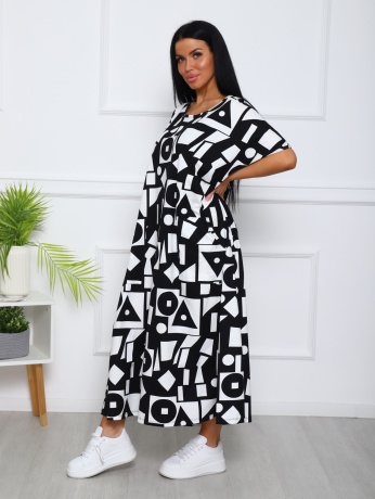 Платье женское черно-белое, узоры, большие размеры