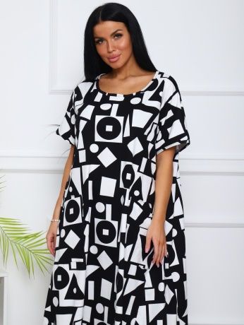 Платье женское черно-белое, узоры, большие размеры