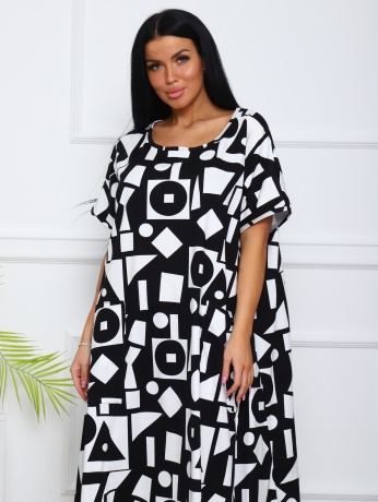 Платье женское черно-белое, узоры, большие размеры