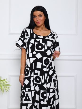 Платье женское черно-белое, узоры, большие размеры