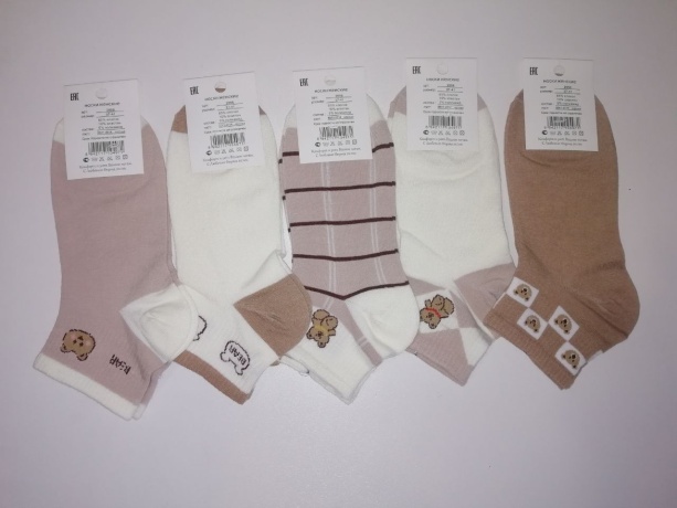 Женские носки укороченные с мишками, ассорти