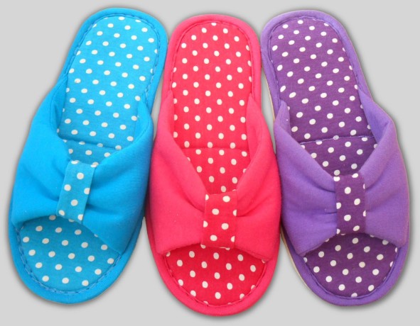 Женские тапочки кулирка открытый нос в горох