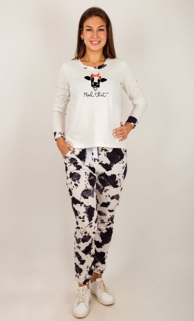 Костюм женский белый с коровой (брюки)