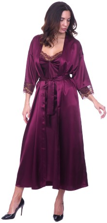 Халат женский бордовый удлиненный из искусственного шелка