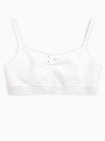 Майка-топ для девочек белая с кружевом по низу (рост 122-146)