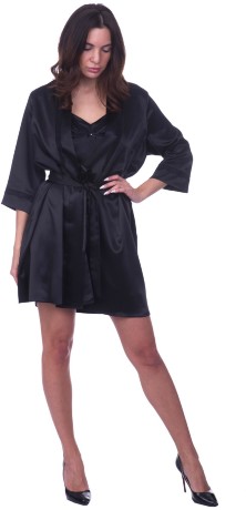 Халат женский черный три четверти рукав из искусственного шелка