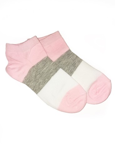 Носки женские укороченные, розовые с серым и белым