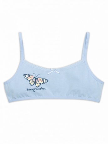 Майка-топ для девочек голубая c бабочкой