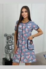 Халат женский голубой с фламинго