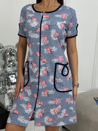 Халат женский голубой с фламинго