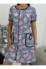 Халат женский голубой с фламинго