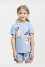 Комплект для девочек голубой с зайками и бабочками (рост 86-110)