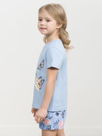 Комплект для девочек голубой с зайками и бабочками (рост 86-110)
