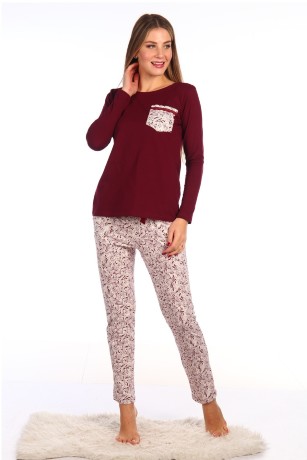 Пижама женская джемпер однотонный и брюки в цветочек