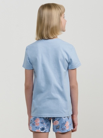 Комплект для девочек голубой с зайками и бабочками (рост 116-146)