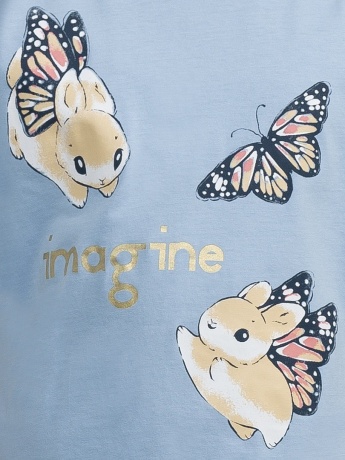 Комплект для девочек голубой с зайками и бабочками (рост 116-146)