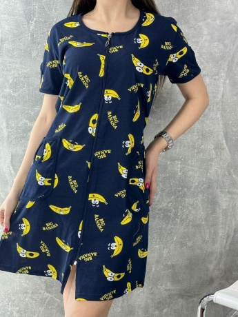 Халат женский темно-синий с бананами