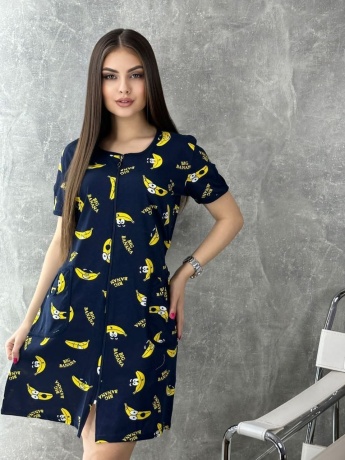 Халат женский темно-синий с бананами