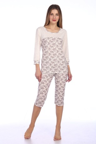 Пижама женская бежевая в цветочек