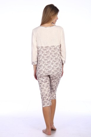 Пижама женская бежевая в цветочек