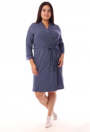 Комплект женский синий с кружевом (халат и сорочка)