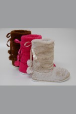 Женские угги искусственный мех с помпоном на атласной ленте