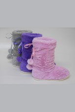 Женские угги искусственный мех с помпоном на атласной ленте