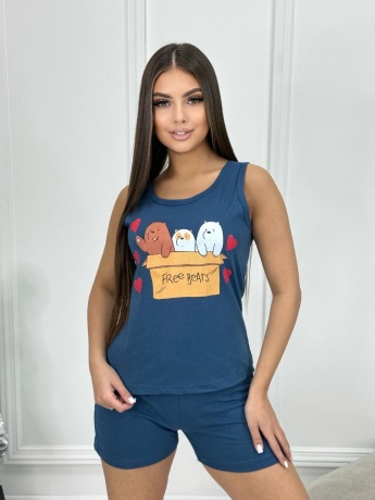 Женская пижама майка с шортами, медведи