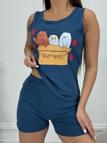 Женская пижама майка с шортами, медведи
