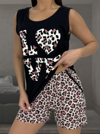 Женская пижама майка с шортами Love