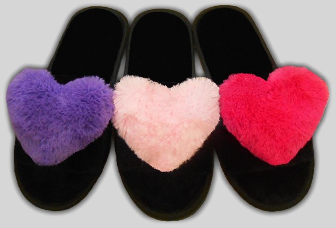 Женские тапочки велсофт "сердечко из искусственного меха"