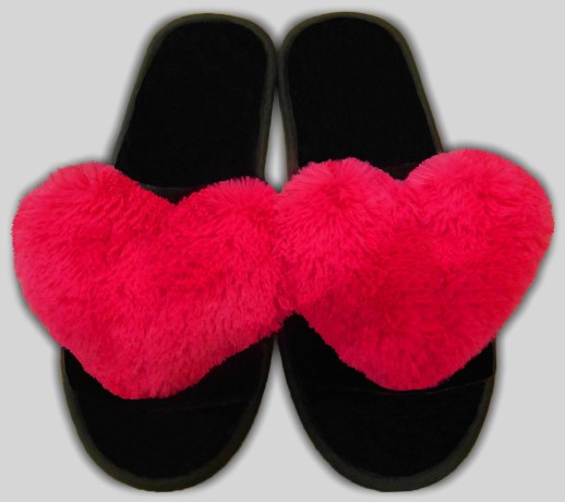 Женские тапочки велсофт "сердечко из искусственного меха"