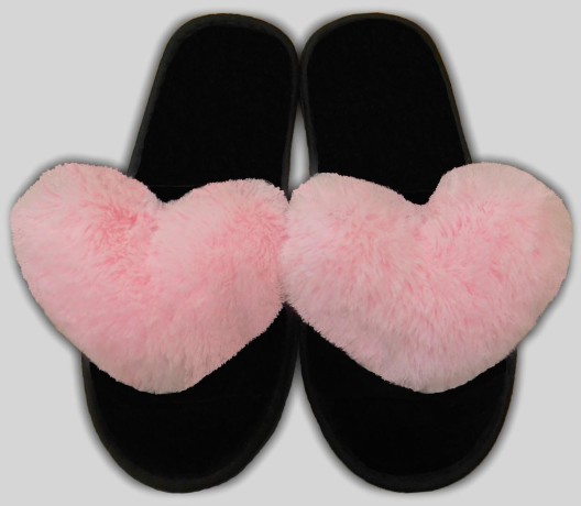 Женские тапочки велсофт "сердечко из искусственного меха"