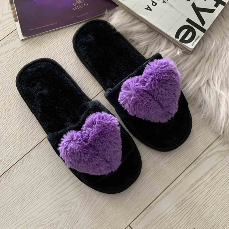 Женские тапочки велсофт "сердечко из искусственного меха"
