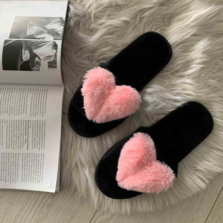 Женские тапочки велсофт "сердечко из искусственного меха"