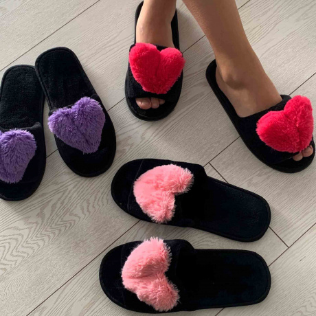 Женские тапочки велсофт "сердечко из искусственного меха"