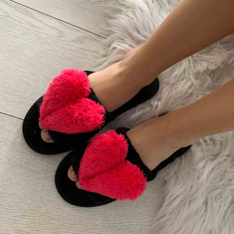 Женские тапочки велсофт "сердечко из искусственного меха"