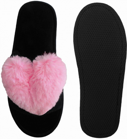 Женские тапочки велсофт "сердечко из искусственного меха"