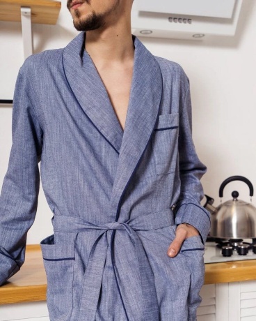 Хлопковый трикотажный халат мужской серо-голубой